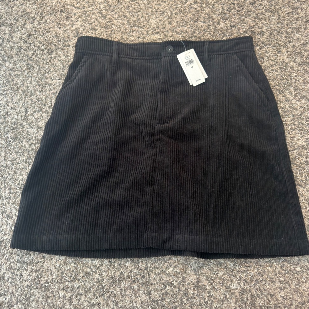 Banana Republic Black Corduroy Mini Skirt A-Line Button Front Size 10 NWT